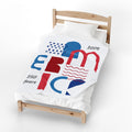 Americana Abstract Velveteen Plush Blanket — Red White Blue Modern Stars & Waves