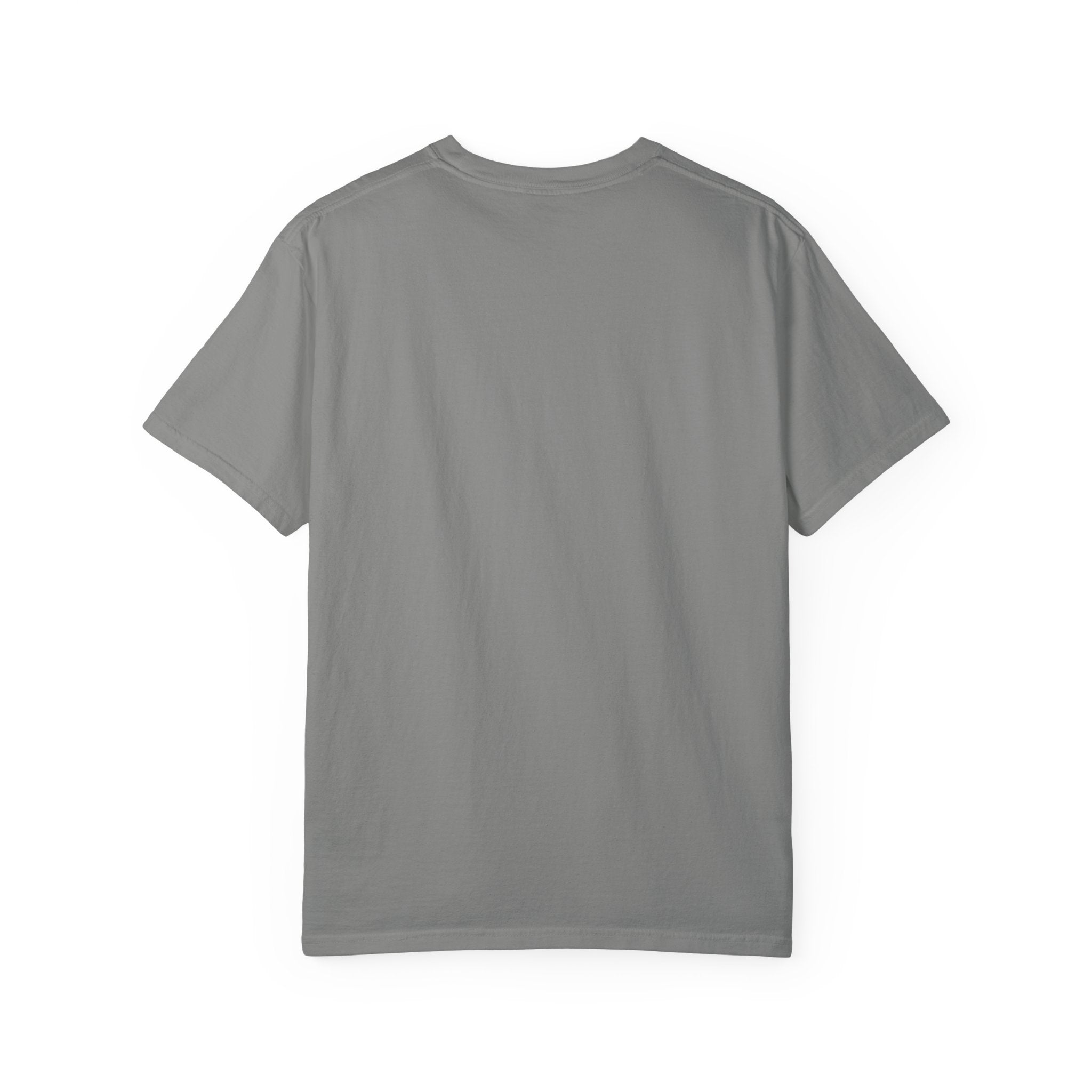 Back of gray t-shirt on a white background